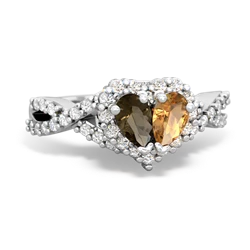 Smoky Quartz Diamond Twist 'One Heart' 14K White Gold ring R2640HRT