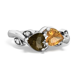 Smoky Quartz Floral Elegance 14K White Gold ring R5790