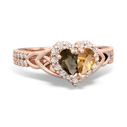 Smoky Quartz Celtic Knot Two Hearts As One 14K Rose Gold ring R2644HRT