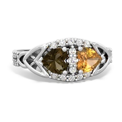 Smoky Quartz Sparkling Celtic Knot 14K White Gold ring R2645