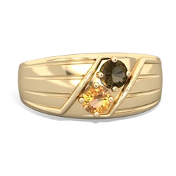 Smoky Quartz Men's Streamline 14K Yellow Gold ring R0460