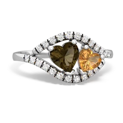 Smoky Quartz Mother And Child 14K White Gold ring R3010