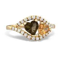 Smoky Quartz Mother And Child 14K Yellow Gold ring R3010