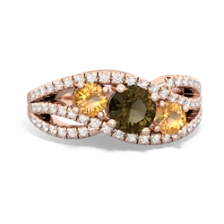 Smoky Quartz Three Stone Aurora 14K Rose Gold ring R3080