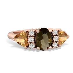 Smoky Quartz Antique Style Three Stone 14K Rose Gold ring R2186