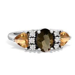 Smoky Quartz Antique Style Three Stone 14K White Gold ring R2186