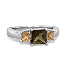 Smoky Quartz Three Stone Trellis 14K White Gold ring R4015