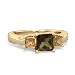 Smoky Quartz Three Stone Trellis 14K Yellow Gold ring R4015