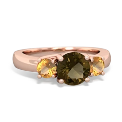 Smoky Quartz Three Stone Round Trellis 14K Rose Gold ring R4018