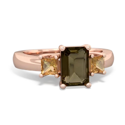 Smoky Quartz Three Stone Emerald-Cut Trellis 14K Rose Gold ring R4021