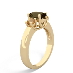 Smoky Quartz Three Stone Oval Trellis 14K Yellow Gold ring R4024