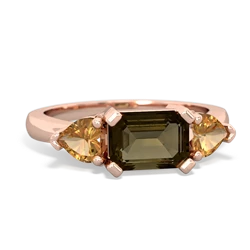 Smoky Quartz Three Stone 14K Rose Gold ring R5235