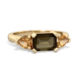 Smoky Quartz Three Stone 14K Yellow Gold ring R5235