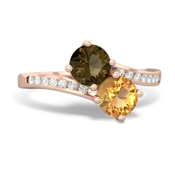 Smoky Quartz Channel Set Two Stone 14K Rose Gold ring R5303