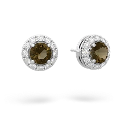 Smoky Quartz Diamond Halo 14K White Gold earrings E5370