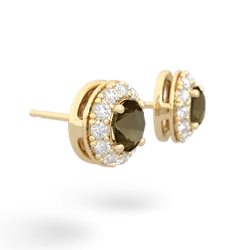 Smoky Quartz Diamond Halo 14K Yellow Gold earrings E5370