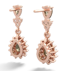 Smoky Quartz Halo Pear Dangle 14K Rose Gold earrings E1882