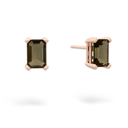 Smoky Quartz 6X4mm Emerald-Cut Stud 14K Rose Gold earrings E1855