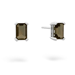 Smoky Quartz 6X4mm Emerald-Cut Stud 14K White Gold earrings E1855