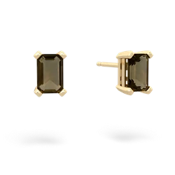 Smoky Quartz 6X4mm Emerald-Cut Stud 14K Yellow Gold earrings E1855