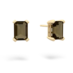 Smoky Quartz 7X5mm Emerald-Cut Stud 14K Yellow Gold earrings E1856