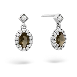 Smoky Quartz Antique-Style Halo 14K White Gold earrings E5720