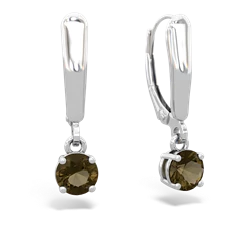 Smoky Quartz 5Mm Round Lever Back 14K White Gold earrings E2785