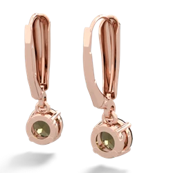 Smoky Quartz 6Mm  Round Lever Back 14K Rose Gold earrings E2786