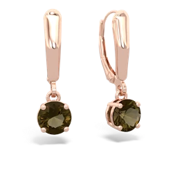 Smoky Quartz 6Mm  Round Lever Back 14K Rose Gold earrings E2786