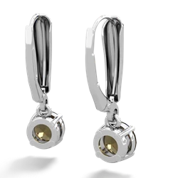 Smoky Quartz 6Mm  Round Lever Back 14K White Gold earrings E2786