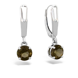 Smoky Quartz 6Mm  Round Lever Back 14K White Gold earrings E2786