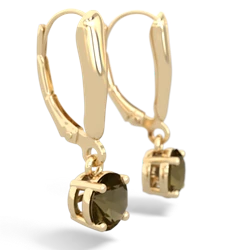 Smoky Quartz 6Mm  Round Lever Back 14K Yellow Gold earrings E2786