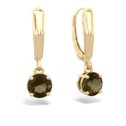 Smoky Quartz 6Mm  Round Lever Back 14K Yellow Gold earrings E2786