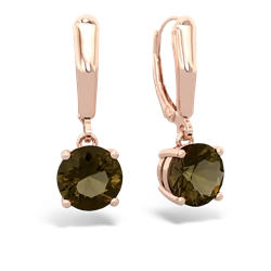 Smoky Quartz 8Mm  Round Lever Back 14K Rose Gold earrings E2788
