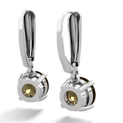 Smoky Quartz 8Mm  Round Lever Back 14K White Gold earrings E2788