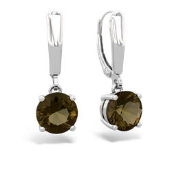 Smoky Quartz 8Mm  Round Lever Back 14K White Gold earrings E2788