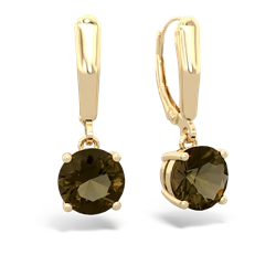 Smoky Quartz 8Mm  Round Lever Back 14K Yellow Gold earrings E2788