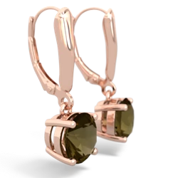 Smoky Quartz 8Mm  Round Lever Back 14K Rose Gold earrings E2788