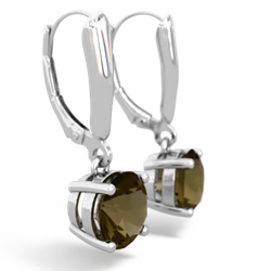 Smoky Quartz 8Mm  Round Lever Back 14K White Gold earrings E2788
