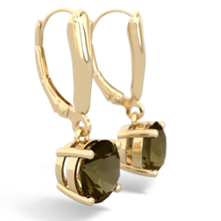 Smoky Quartz 8Mm Round Lever Back 14K Yellow Gold earrings E2788