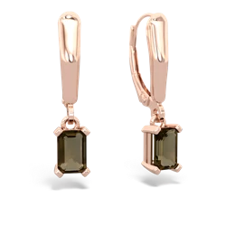 Smoky Quartz 6X4mm Emerald-Cut Lever Back 14K Rose Gold earrings E2855
