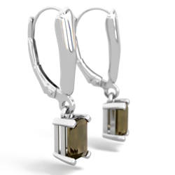 Smoky Quartz 6X4mm Emerald-Cut Lever Back 14K White Gold earrings E2855