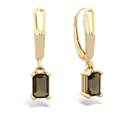 Smoky Quartz 6X4mm Emerald-Cut Lever Back 14K Yellow Gold earrings E2855