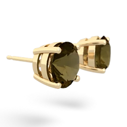 Smoky Quartz 8Mm Round Stud 14K Yellow Gold earrings E1788