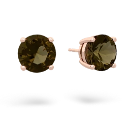 Smoky Quartz 8Mm Round Stud 14K Rose Gold earrings E1788