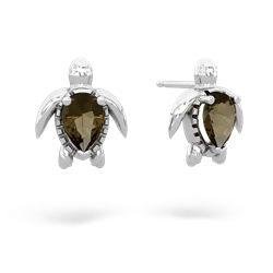 Smoky Quartz Baby Sea Turtle 14K White Gold earrings E5241