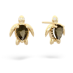 Smoky Quartz Baby Sea Turtle 14K Yellow Gold earrings E5241