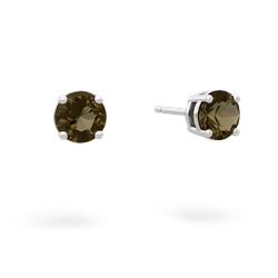 Smoky Quartz 5Mm Round Stud 14K White Gold earrings E1785