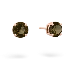 Smoky Quartz 6Mm Round Stud 14K Rose Gold earrings E1786