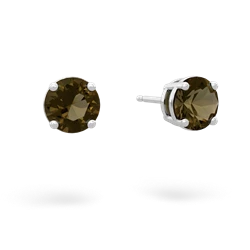 Smoky Quartz 6Mm Round Stud 14K White Gold earrings E1786